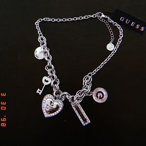Guess silver enamel charm necklace